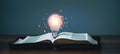 Light bulb glowing on the book, idea of Ã¢â¬â¹Ã¢â¬â¹inspiration and wisdom from reading, innovation idea, Self learning or education